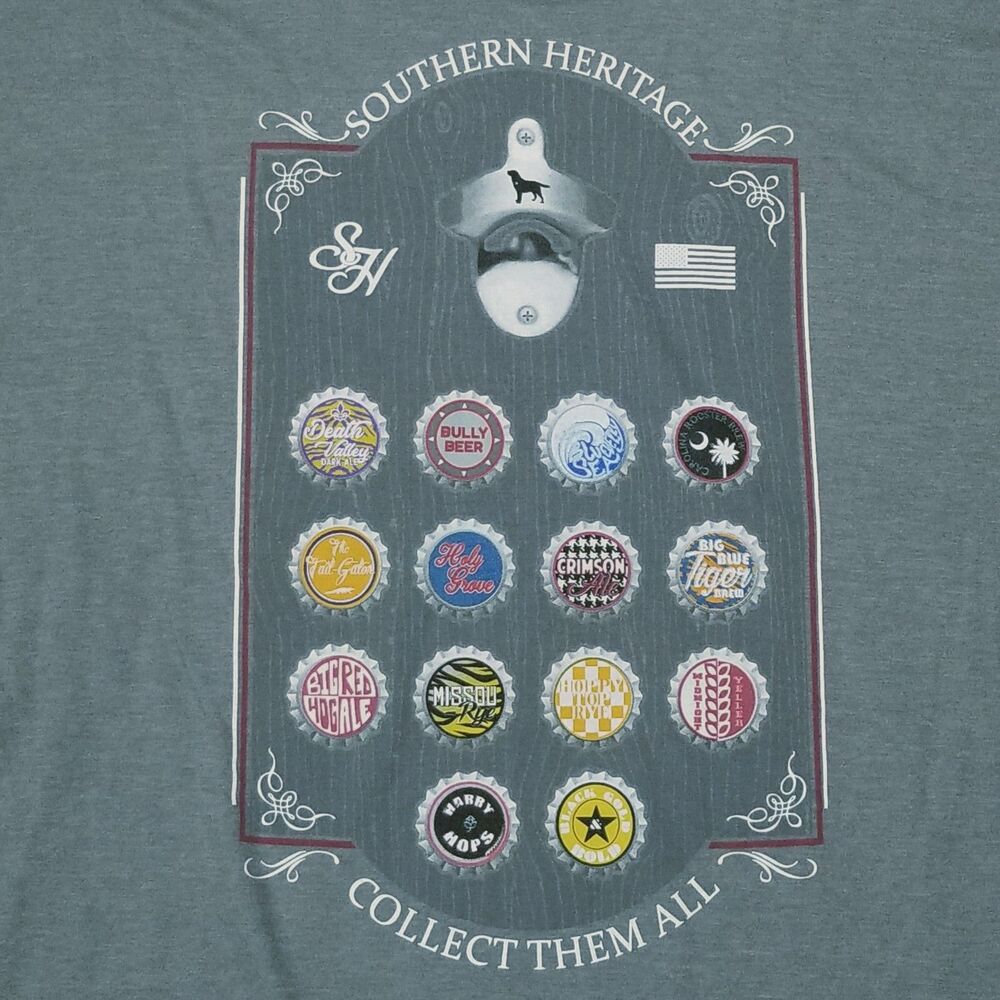 Southern Heritage Long Sleeve Tshirt Mens Gray 2XL COLLECT THEM ALL Beer Cap NEW